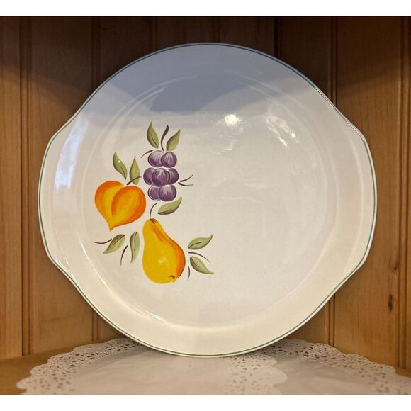 Vintage Salem American Ironstone Fruit Pattern Ceramic Serving Cake Plate Handle - Picture 1 of 3